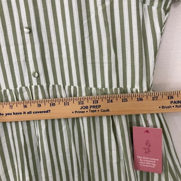 New Ivy City Kensie Dress XL Green Striped Peter Pan Collar Cottagecore Maxi - Picture 8 of 12